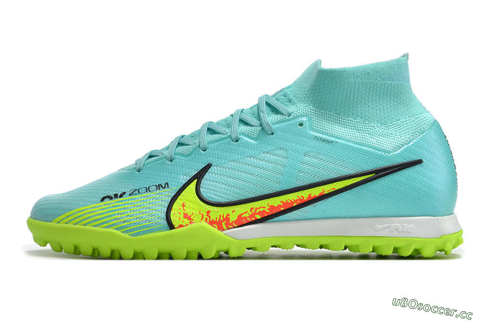 Men's Nike Air Zoom Mercurial Superfly 9 Elite TF Artificial Turf High-Tops Football Shoes - Blue/Green/Black 0