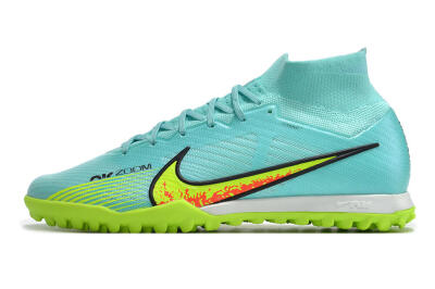 Men's Nike Air Zoom Mercurial Superfly 9 Elite TF Artificial Turf High-Tops Football Shoes - Blue/Green/Black