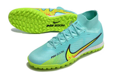 Men's Nike Air Zoom Mercurial Superfly 9 Elite TF Artificial Turf High-Tops Football Shoes - Blue/Green/Black