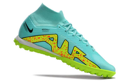 Men's Nike Air Zoom Mercurial Superfly 9 Elite TF Artificial Turf High-Tops Football Shoes - Blue/Green/Black
