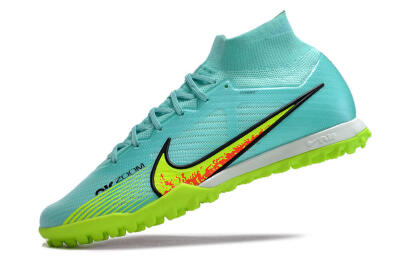 Men's Nike Air Zoom Mercurial Superfly 9 Elite TF Artificial Turf High-Tops Football Shoes - Blue/Green/Black