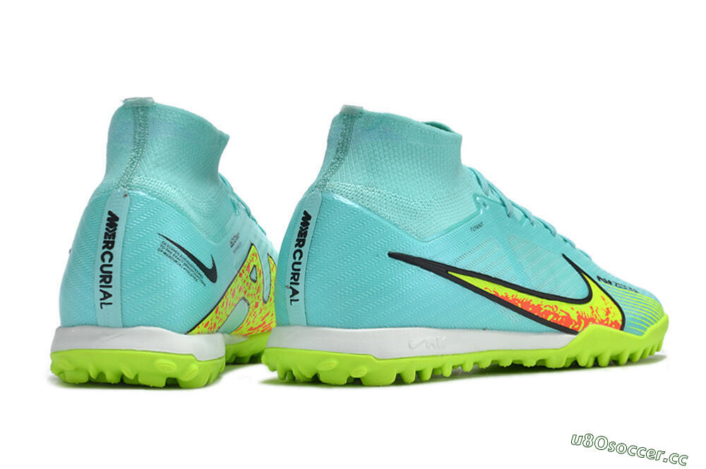 Men's Nike Air Zoom Mercurial Superfly 9 Elite TF Artificial Turf High-Tops Football Shoes - Blue/Green/Black 6