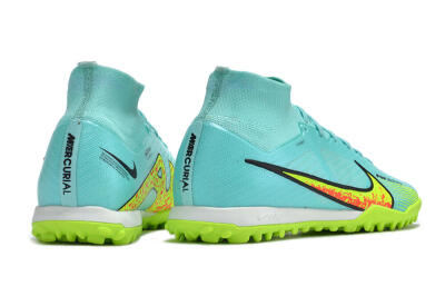 Men's Nike Air Zoom Mercurial Superfly 9 Elite TF Artificial Turf High-Tops Football Shoes - Blue/Green/Black