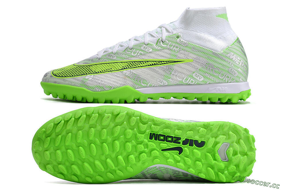 Unisex Nike Air Zoom Mercurial Superfly 9 Elite TF Artificial Turf High-Tops Football Shoes - Green/White/Silver 1