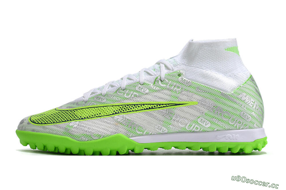 Unisex Nike Air Zoom Mercurial Superfly 9 Elite TF Artificial Turf High-Tops Football Shoes - Green/White/Silver 0
