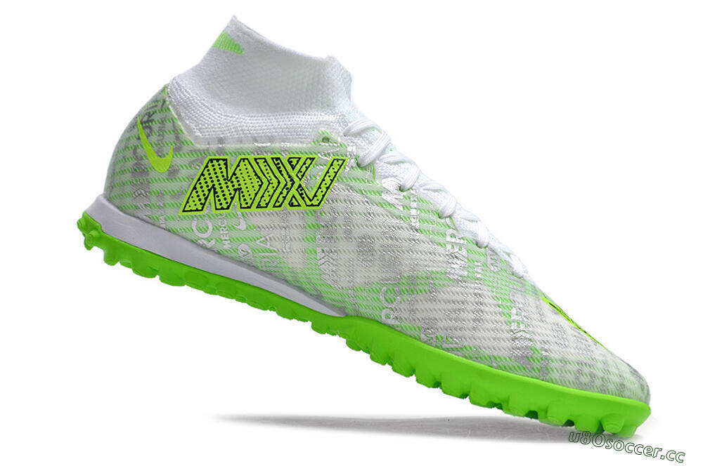 Unisex Nike Air Zoom Mercurial Superfly 9 Elite TF Artificial Turf High-Tops Football Shoes - Green/White/Silver 4