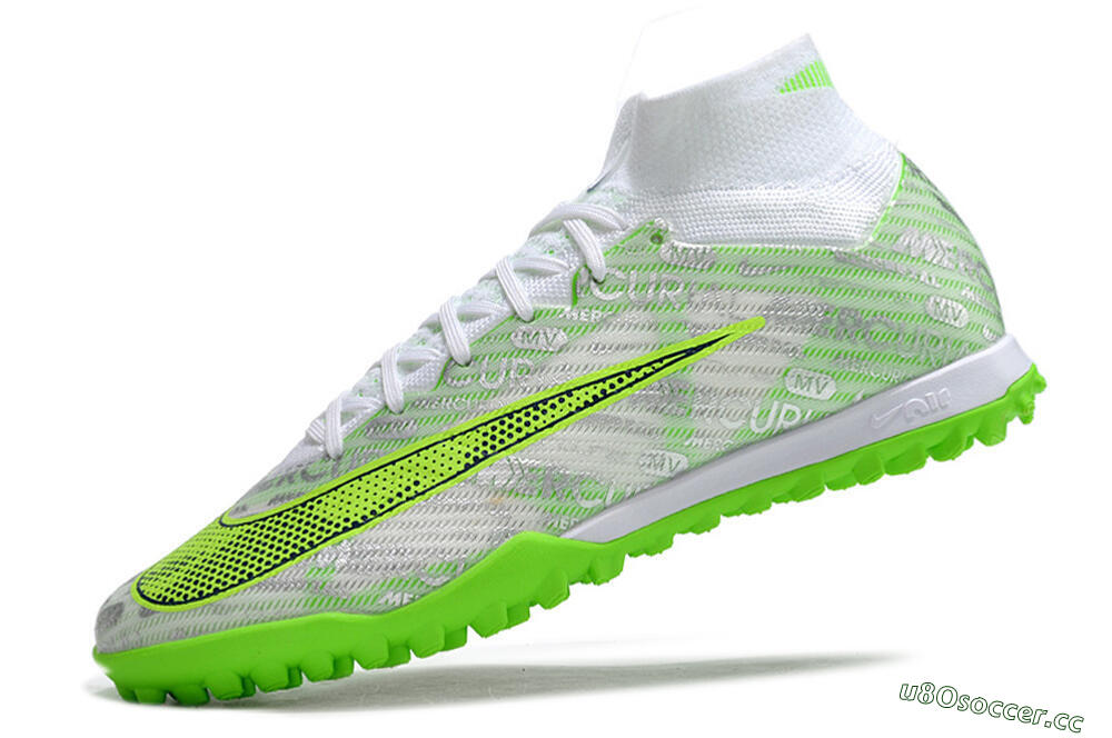 Unisex Nike Air Zoom Mercurial Superfly 9 Elite TF Artificial Turf High-Tops Football Shoes - Green/White/Silver 5