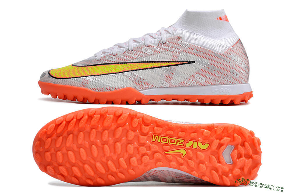 Unisex Nike Air Zoom Mercurial Superfly 9 Elite TF Artificial Turf High-Tops Football Shoes - Orange/White/Silver 1