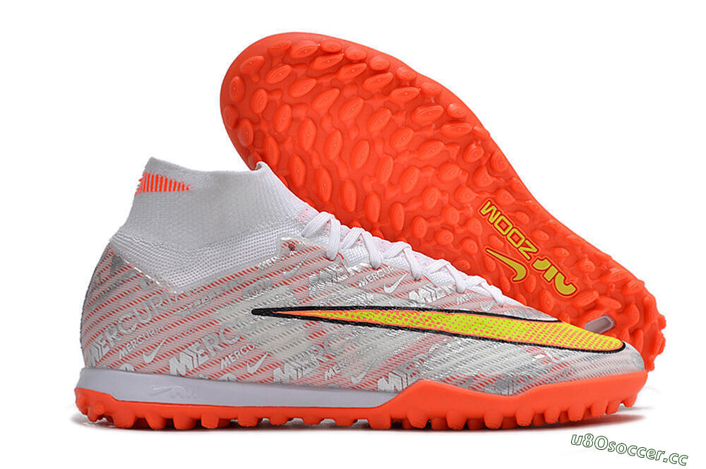 Unisex Nike Air Zoom Mercurial Superfly 9 Elite TF Artificial Turf High-Tops Football Shoes - Orange/White/Silver 2