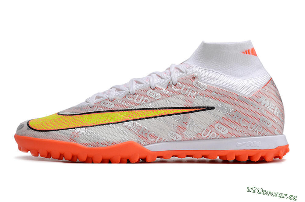 Unisex Nike Air Zoom Mercurial Superfly 9 Elite TF Artificial Turf High-Tops Football Shoes - Orange/White/Silver 0