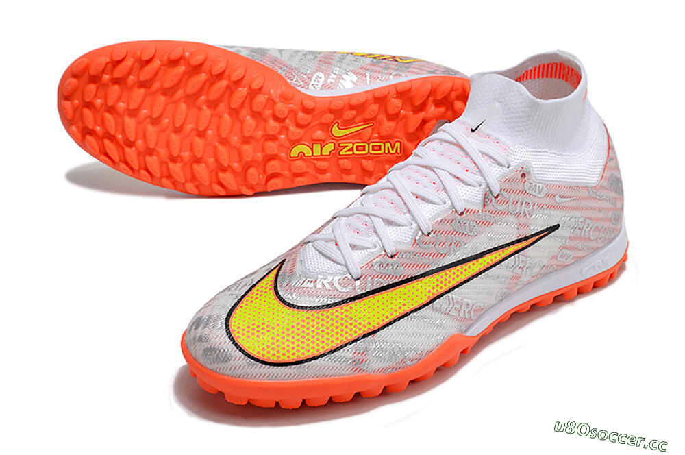 Unisex Nike Air Zoom Mercurial Superfly 9 Elite TF Artificial Turf High-Tops Football Shoes - Orange/White/Silver 3