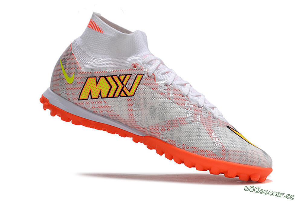 Unisex Nike Air Zoom Mercurial Superfly 9 Elite TF Artificial Turf High-Tops Football Shoes - Orange/White/Silver 4