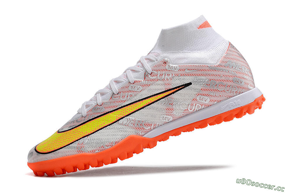 Unisex Nike Air Zoom Mercurial Superfly 9 Elite TF Artificial Turf High-Tops Football Shoes - Orange/White/Silver 5