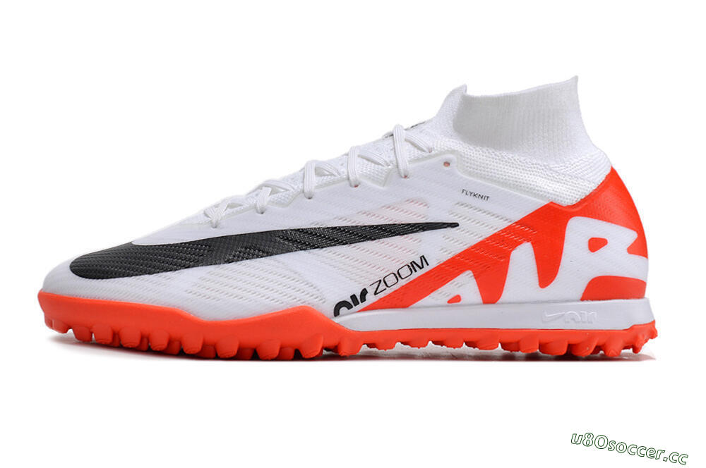 Unisex Nike Mercurial Superfly 9 Elite TF Artificial Turf High-Tops Football Shoes - White/Black/Red 0
