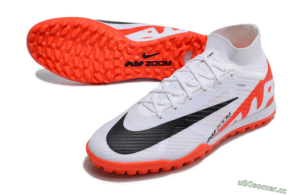 Unisex Nike Mercurial Superfly 9 Elite TF Artificial Turf High-Tops Football Shoes - White/Black/Red 3