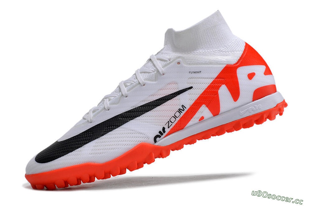 Unisex Nike Mercurial Superfly 9 Elite TF Artificial Turf High-Tops Football Shoes - White/Black/Red 5