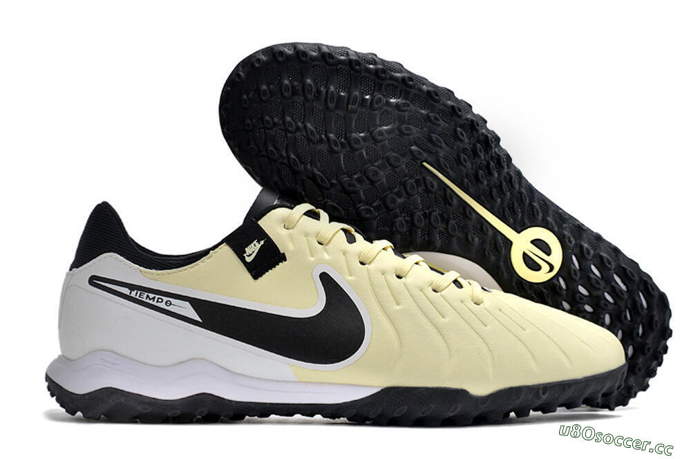Men's Nike Tiempo Legend 10 TF Artificial Turf Low-Tops Football Shoes - Yellow/Black/White 2