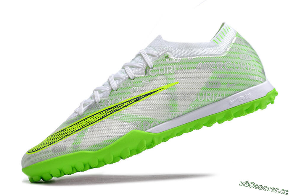 Unisex Nike Air Zoom Mercurial Vapor 15 Elite TF Artificial Turf Low-Tops Football Shoes - Green/White/Silver 5