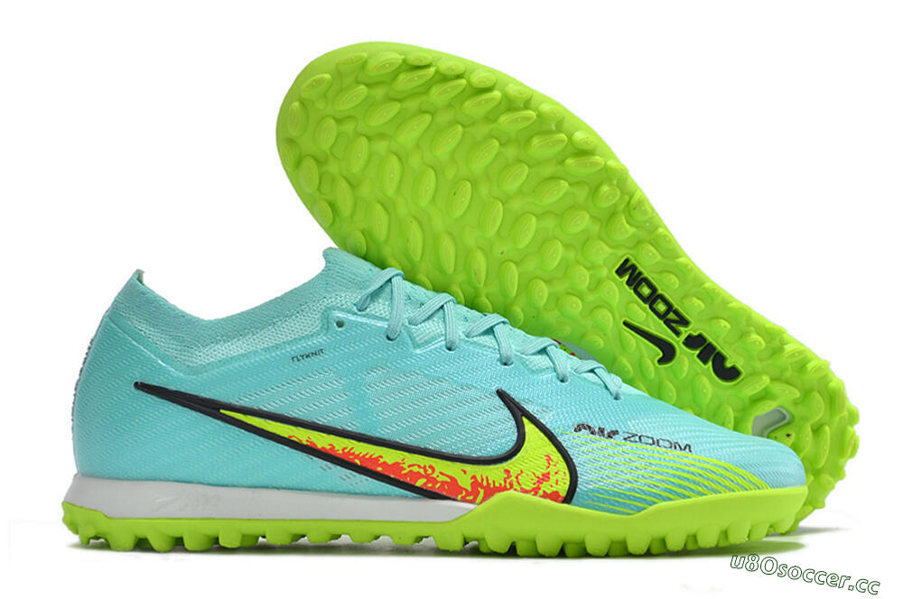Men's Nike Air Zoom Mercurial Vapor 15 Elite TF Artificial Turf Low-Tops Football Shoes - Blue/Green 2