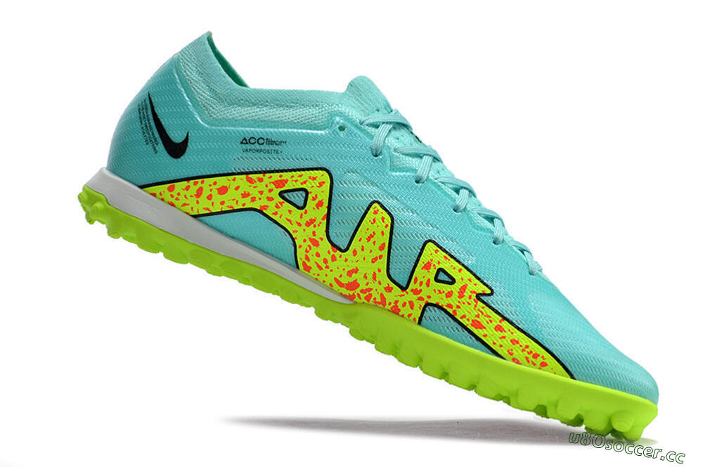 Men's Nike Air Zoom Mercurial Vapor 15 Elite TF Artificial Turf Low-Tops Football Shoes - Blue/Green 4