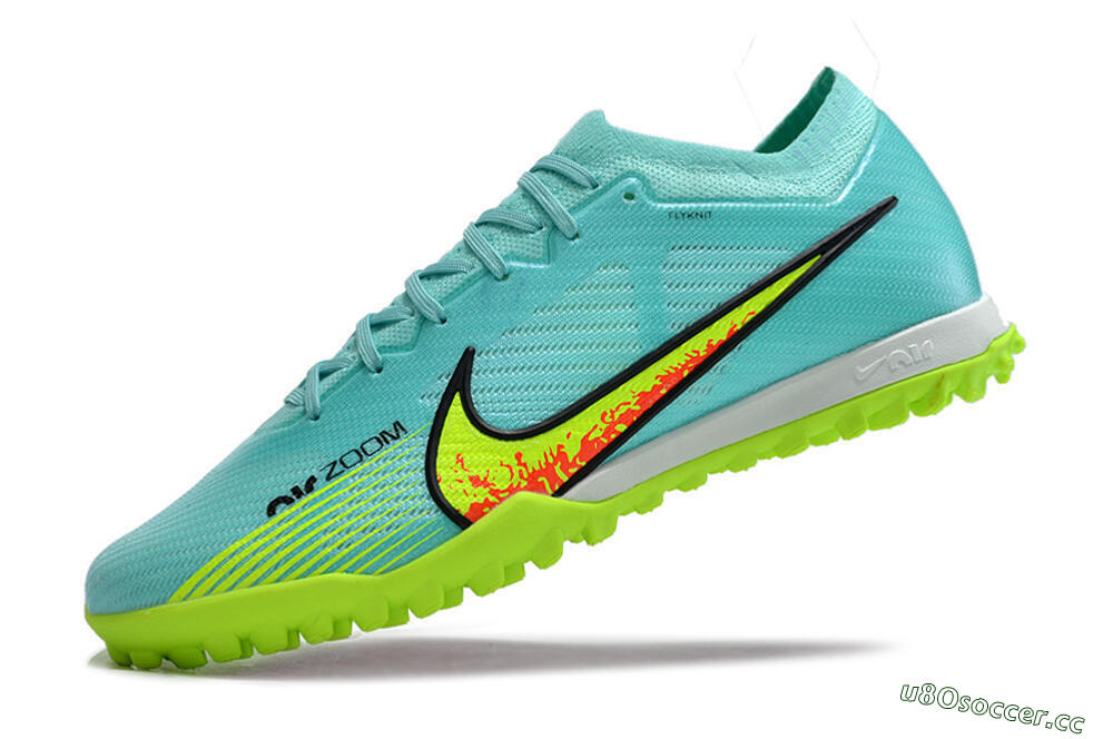 Men's Nike Air Zoom Mercurial Vapor 15 Elite TF Artificial Turf Low-Tops Football Shoes - Blue/Green 5