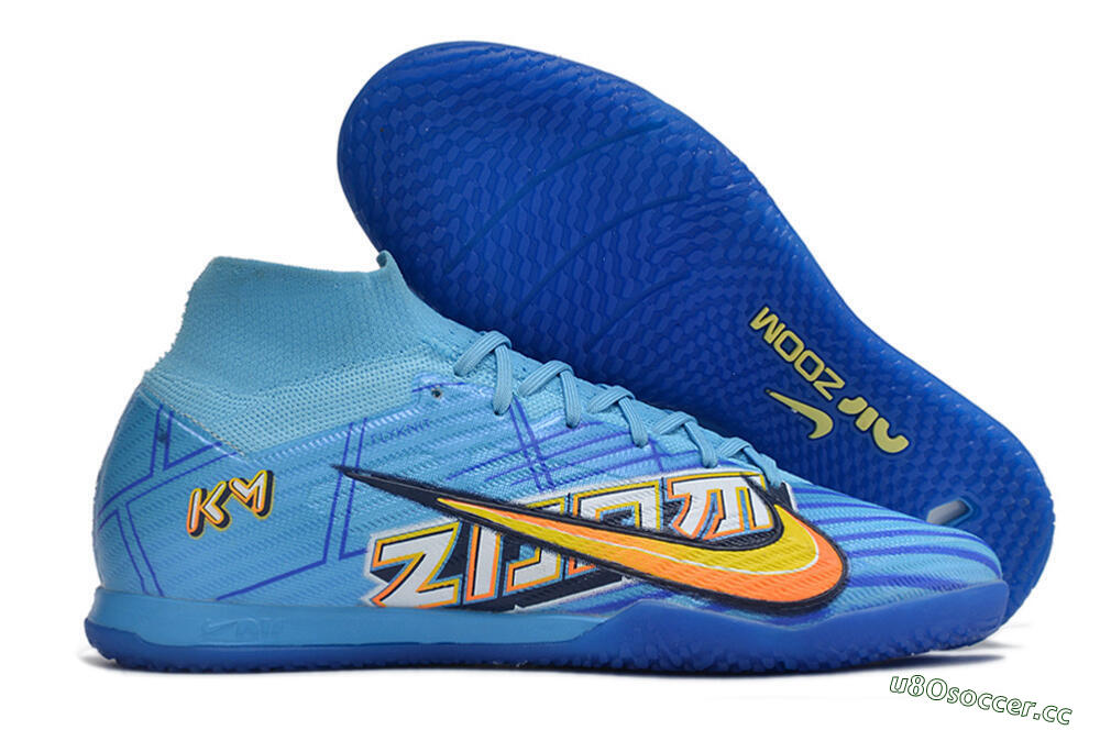 Men's Nike Air Zoom Mercurial Superfly 9 Elite IC Indoor & Futsal High-Tops Football Shoes - Blue/Yellow/Black 2