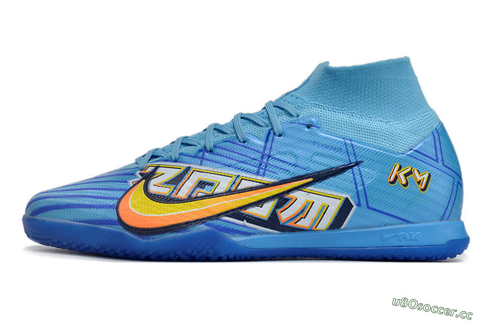 Men's Nike Air Zoom Mercurial Superfly 9 Elite IC Indoor & Futsal High-Tops Football Shoes - Blue/Yellow/Black 0