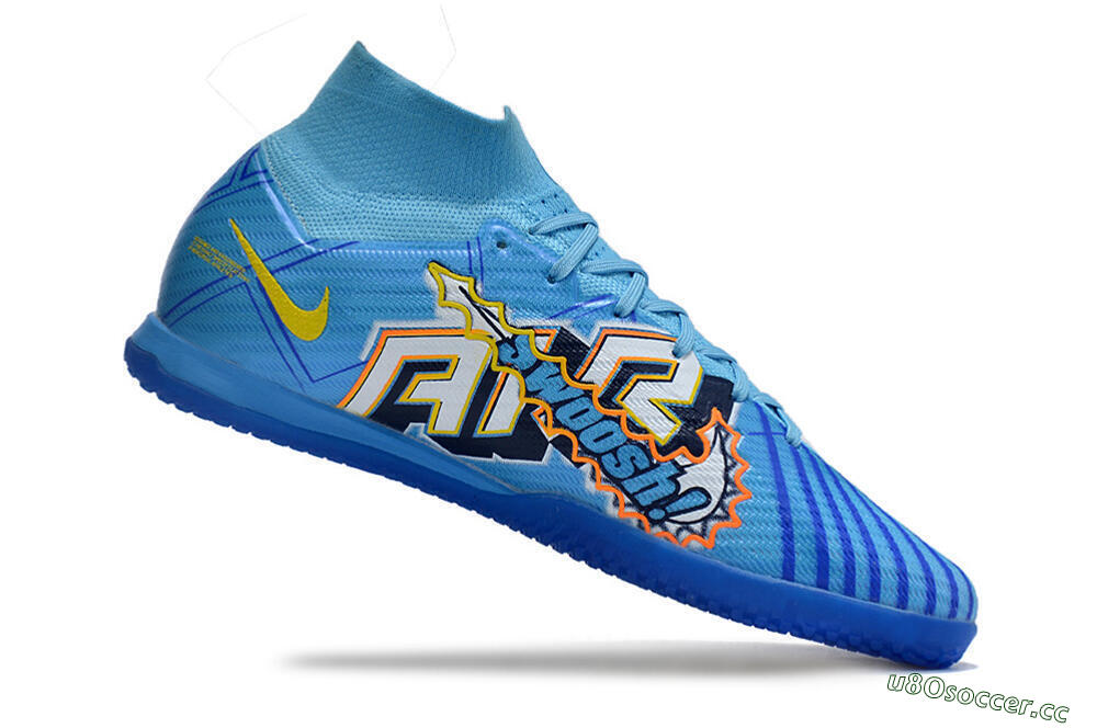 Men's Nike Air Zoom Mercurial Superfly 9 Elite IC Indoor & Futsal High-Tops Football Shoes - Blue/Yellow/Black 4