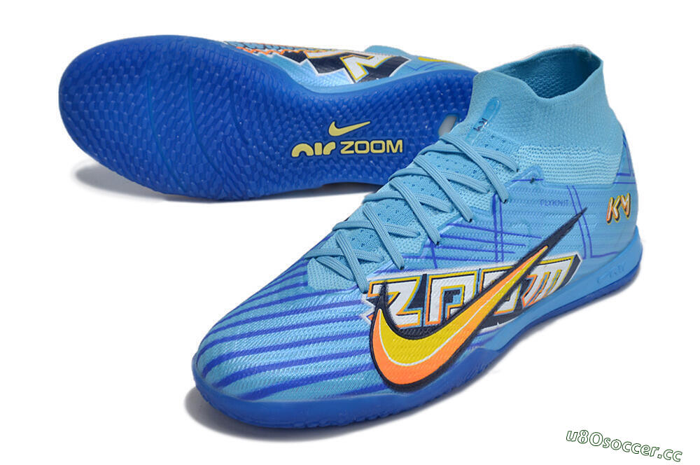 Men's Nike Air Zoom Mercurial Superfly 9 Elite IC Indoor & Futsal High-Tops Football Shoes - Blue/Yellow/Black 3