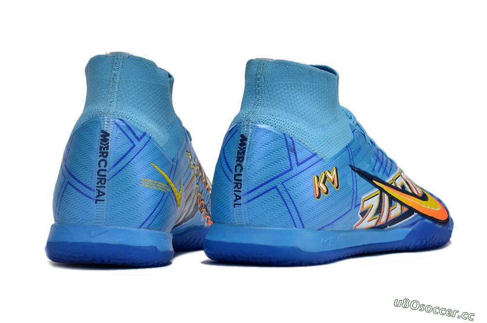 Men's Nike Air Zoom Mercurial Superfly 9 Elite IC Indoor & Futsal High-Tops Football Shoes - Blue/Yellow/Black 6