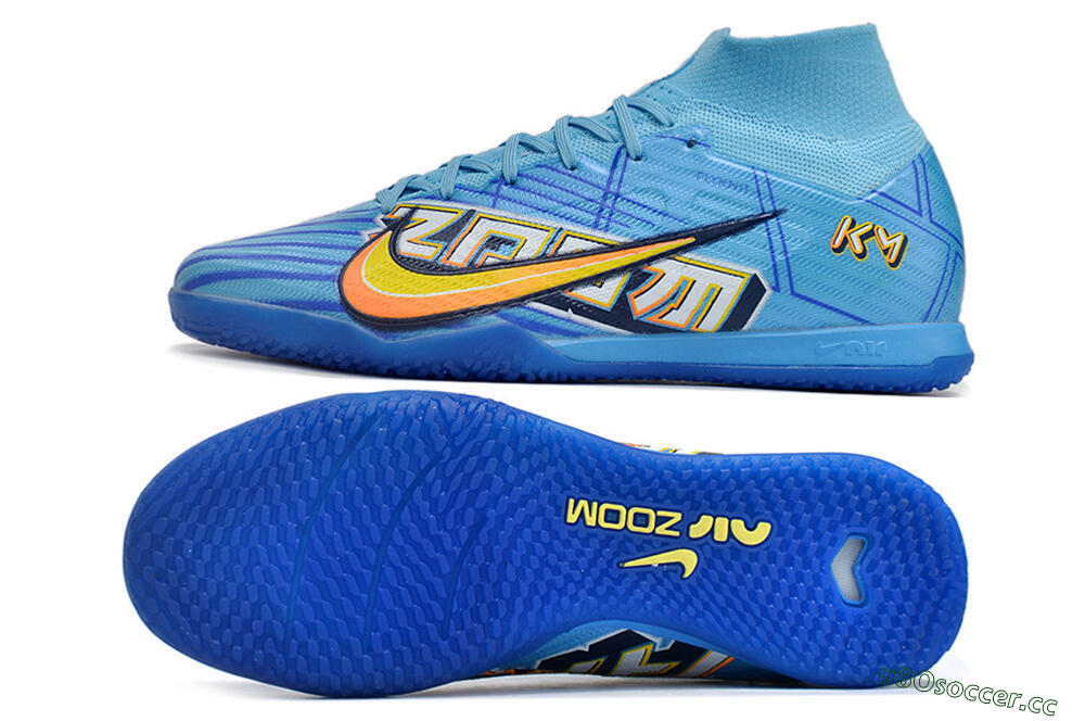 Men's Nike Air Zoom Mercurial Superfly 9 Elite IC Indoor & Futsal High-Tops Football Shoes - Blue/Yellow/Black 1