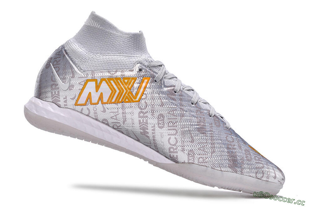 Men's Nike Air Zoom Mercurial Superfly 9 Elite IC Indoor & Futsal High-Tops Football Shoes - Silver/Gold/Yellow 4