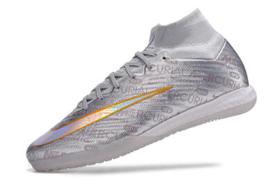 Men's Nike Air Zoom Mercurial Superfly 9 Elite IC Indoor & Futsal High-Tops Football Shoes - Silver/Gold/Yellow