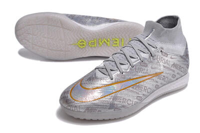 Men's Nike Air Zoom Mercurial Superfly 9 Elite IC Indoor & Futsal High-Tops Football Shoes - Silver/Gold/Yellow