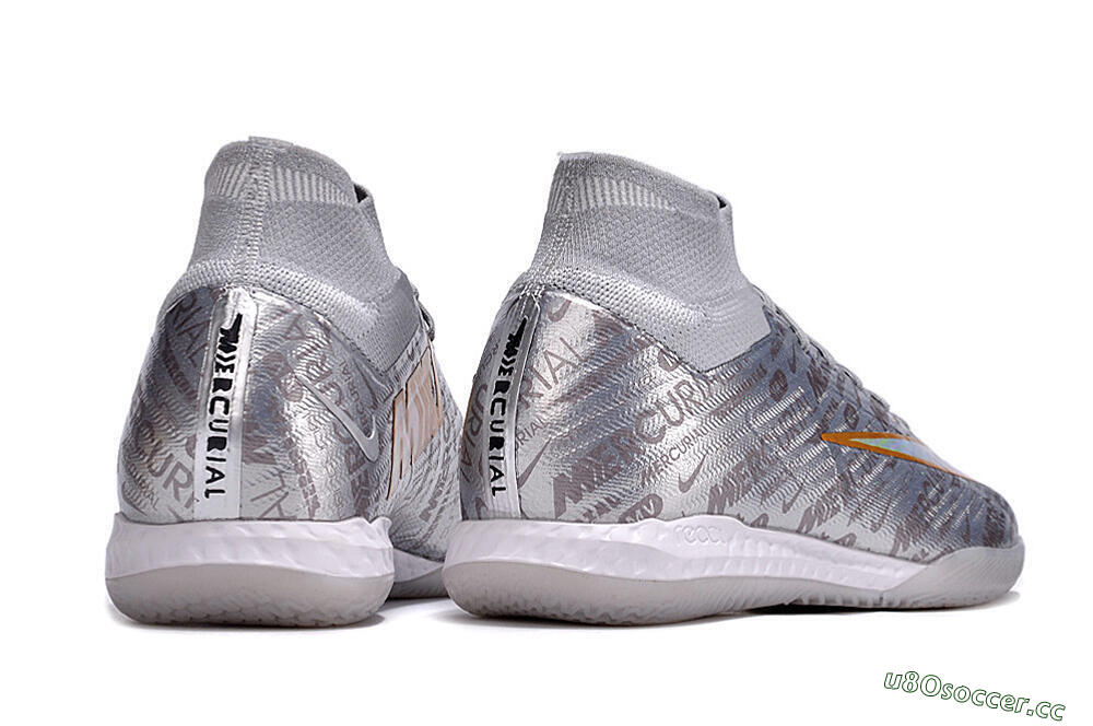Men's Nike Air Zoom Mercurial Superfly 9 Elite IC Indoor & Futsal High-Tops Football Shoes - Silver/Gold/Yellow 6