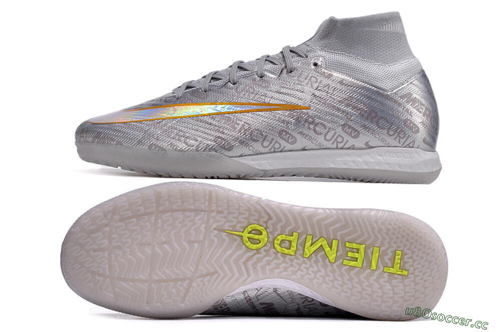Men's Nike Air Zoom Mercurial Superfly 9 Elite IC Indoor & Futsal High-Tops Football Shoes - Silver/Gold/Yellow 1
