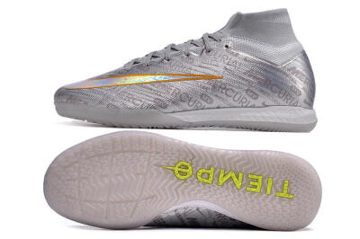 Men's Nike Air Zoom Mercurial Superfly 9 Elite IC Indoor & Futsal High-Tops Football Shoes - Silver/Gold/Yellow