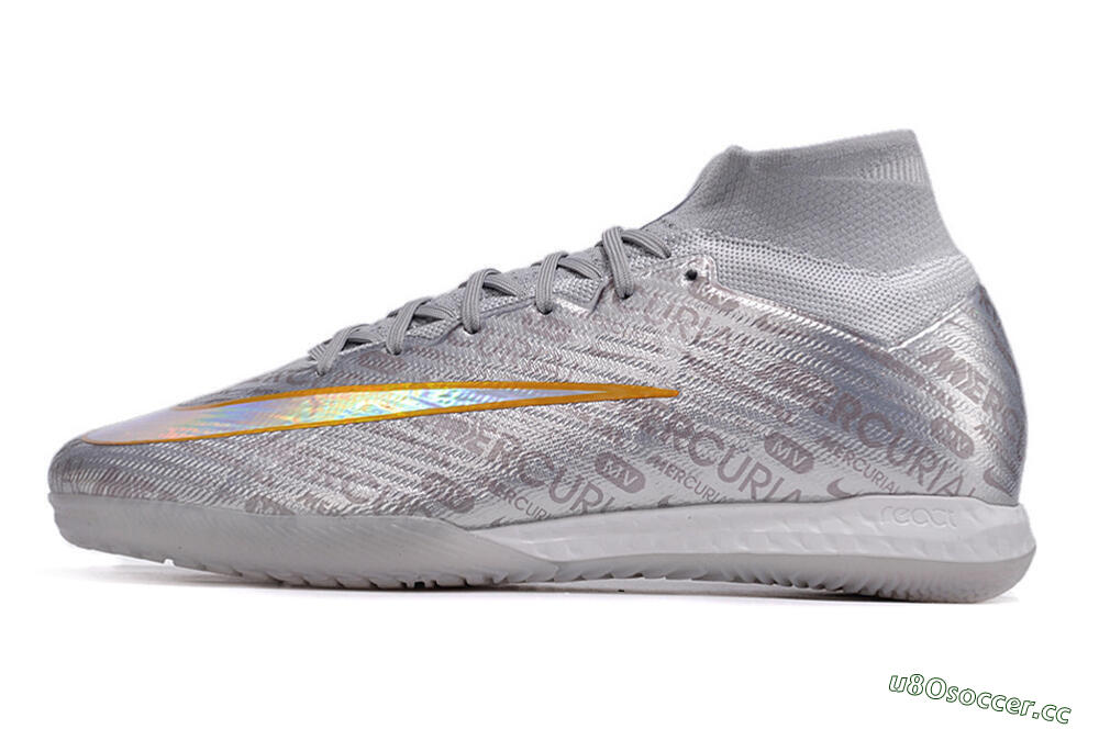 Men's Nike Air Zoom Mercurial Superfly 9 Elite IC Indoor & Futsal High-Tops Football Shoes - Silver/Gold/Yellow 0
