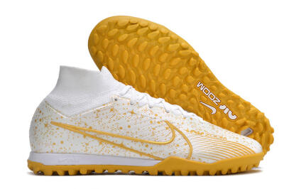 Men's Nike Air Zoom Mercurial Superfly 9 Elite TF Artificial Turf High-Tops Football Shoes - White/Gold