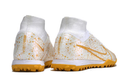 Men's Nike Air Zoom Mercurial Superfly 9 Elite TF Artificial Turf High-Tops Football Shoes - White/Gold