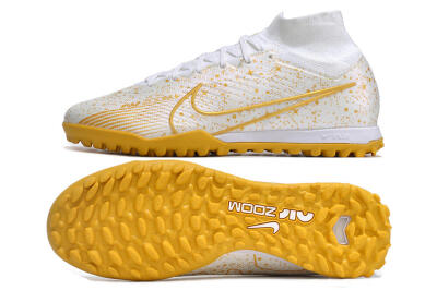 Men's Nike Air Zoom Mercurial Superfly 9 Elite TF Artificial Turf High-Tops Football Shoes - White/Gold