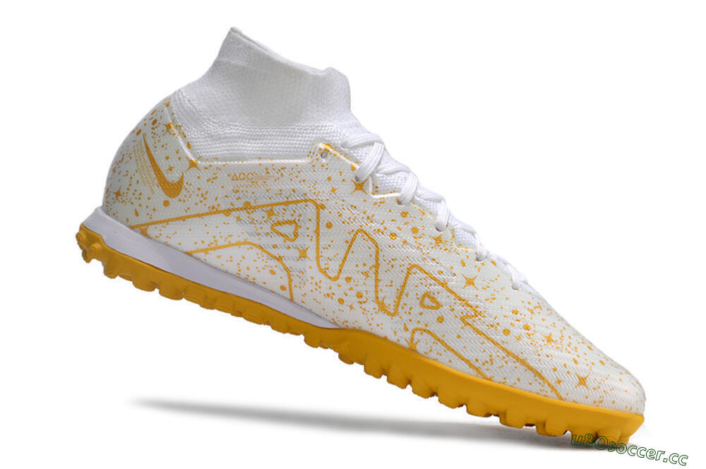 Men's Nike Air Zoom Mercurial Superfly 9 Elite TF Artificial Turf High-Tops Football Shoes - White/Gold 5