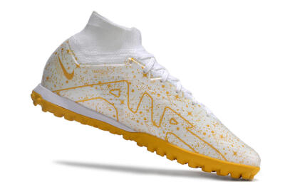 Men's Nike Air Zoom Mercurial Superfly 9 Elite TF Artificial Turf High-Tops Football Shoes - White/Gold