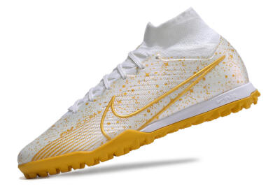 Men's Nike Air Zoom Mercurial Superfly 9 Elite TF Artificial Turf High-Tops Football Shoes - White/Gold