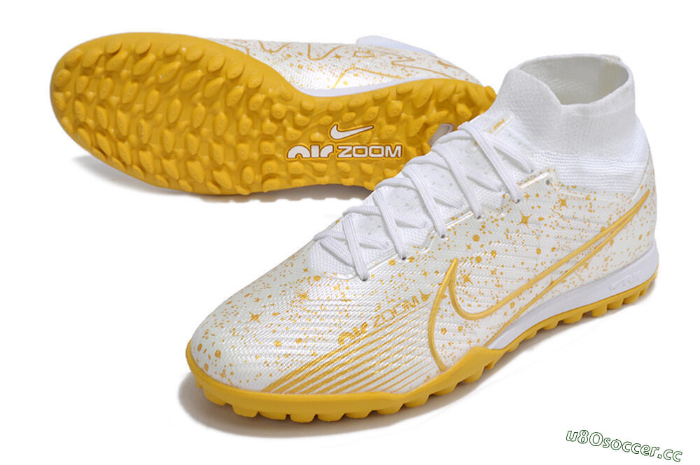 Men's Nike Air Zoom Mercurial Superfly 9 Elite TF Artificial Turf High-Tops Football Shoes - White/Gold 3