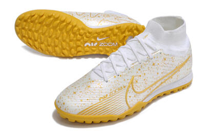 Men's Nike Air Zoom Mercurial Superfly 9 Elite TF Artificial Turf High-Tops Football Shoes - White/Gold