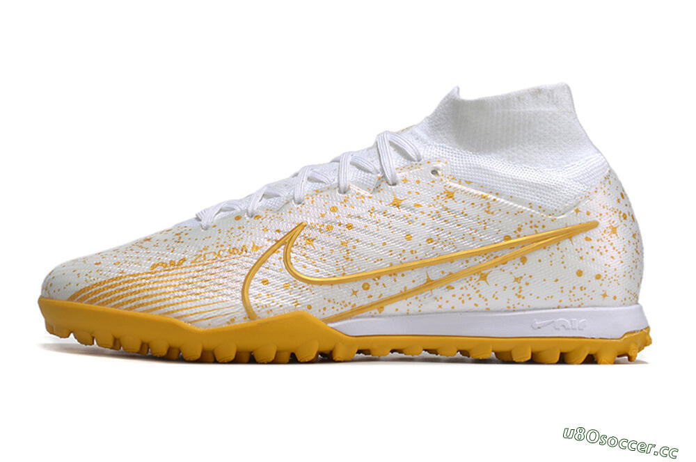 Men's Nike Air Zoom Mercurial Superfly 9 Elite TF Artificial Turf High-Tops Football Shoes - White/Gold 0