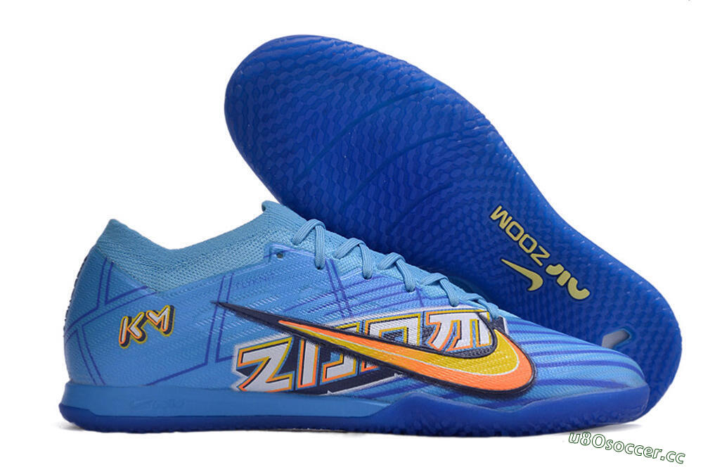 Men's Nike Air Zoom Mercurial Vapor 15 Elite IC Indoor & Futsal Low-Tops Football Shoes - Blue/Yellow/Black 2