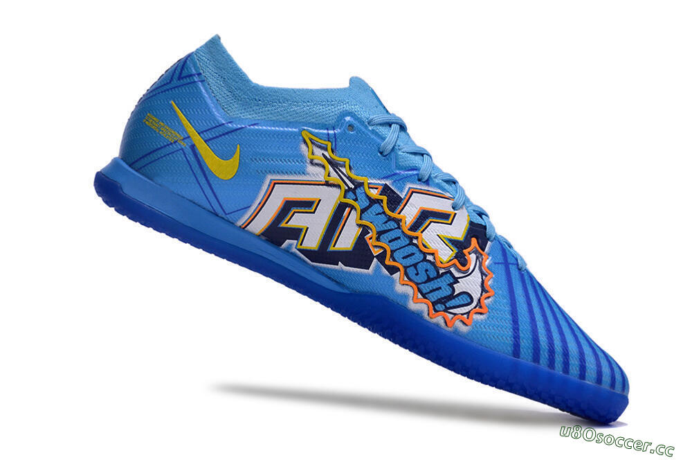 Men's Nike Air Zoom Mercurial Vapor 15 Elite IC Indoor & Futsal Low-Tops Football Shoes - Blue/Yellow/Black 4