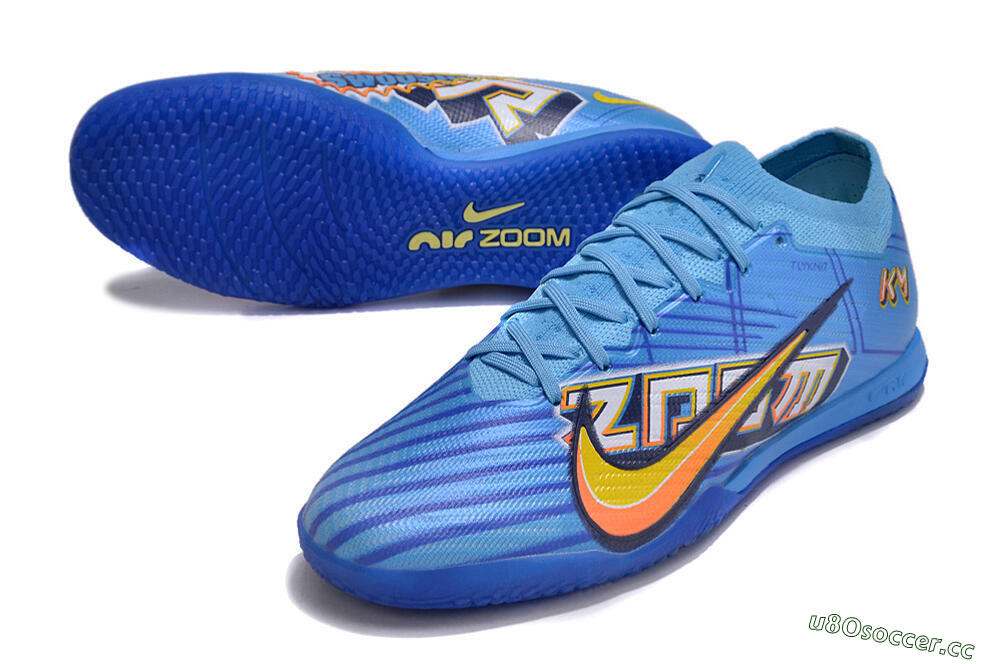 Men's Nike Air Zoom Mercurial Vapor 15 Elite IC Indoor & Futsal Low-Tops Football Shoes - Blue/Yellow/Black 3